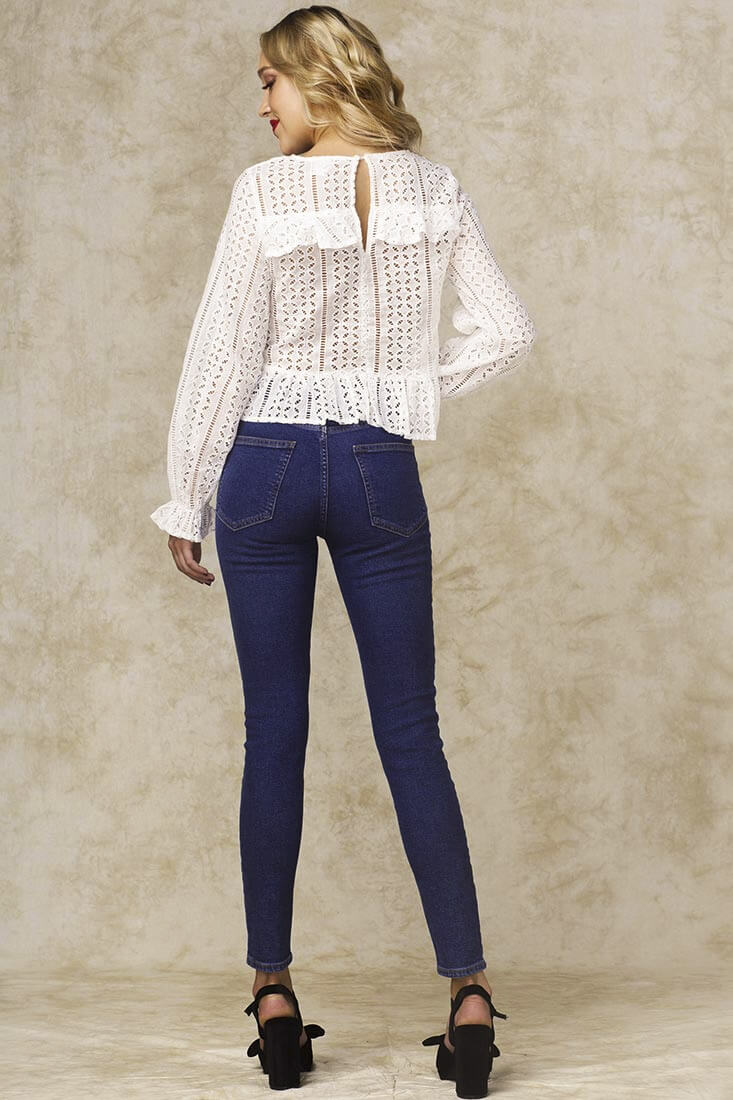 Gwendoline Mesh Long Sleeved Ruffled Shirt White by Selfie Leslie
