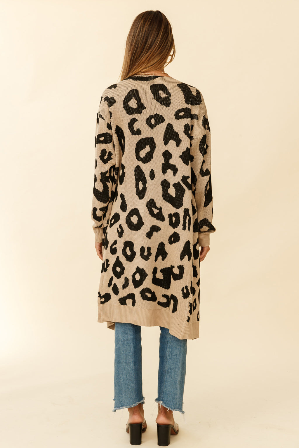 Switch It Up Longline Pocket Knit Cardigan Animal Print Beige by Selfie Leslie