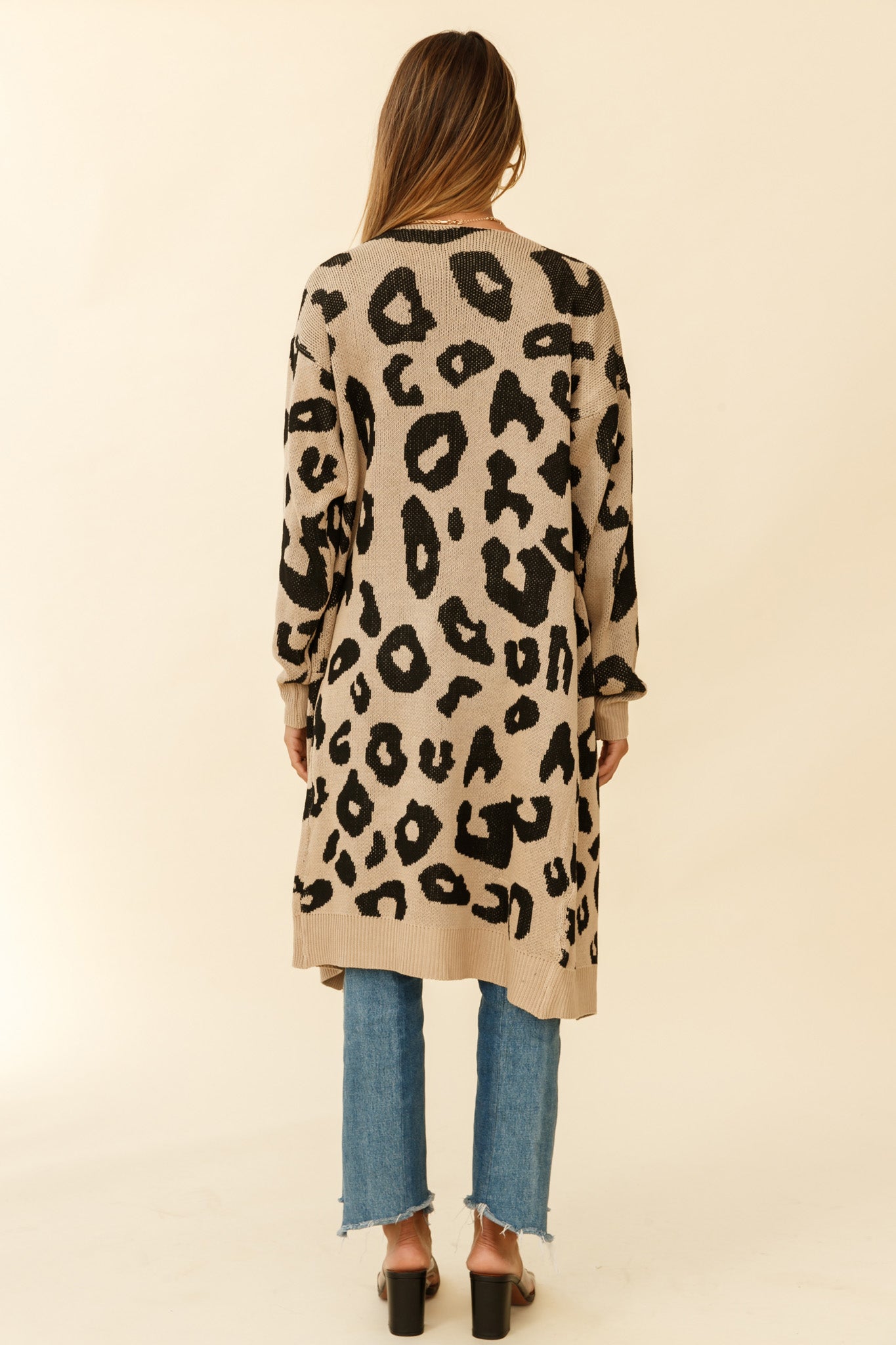 Switch It Up Longline Pocket Knit Cardigan Animal Print Beige by Selfie Leslie
