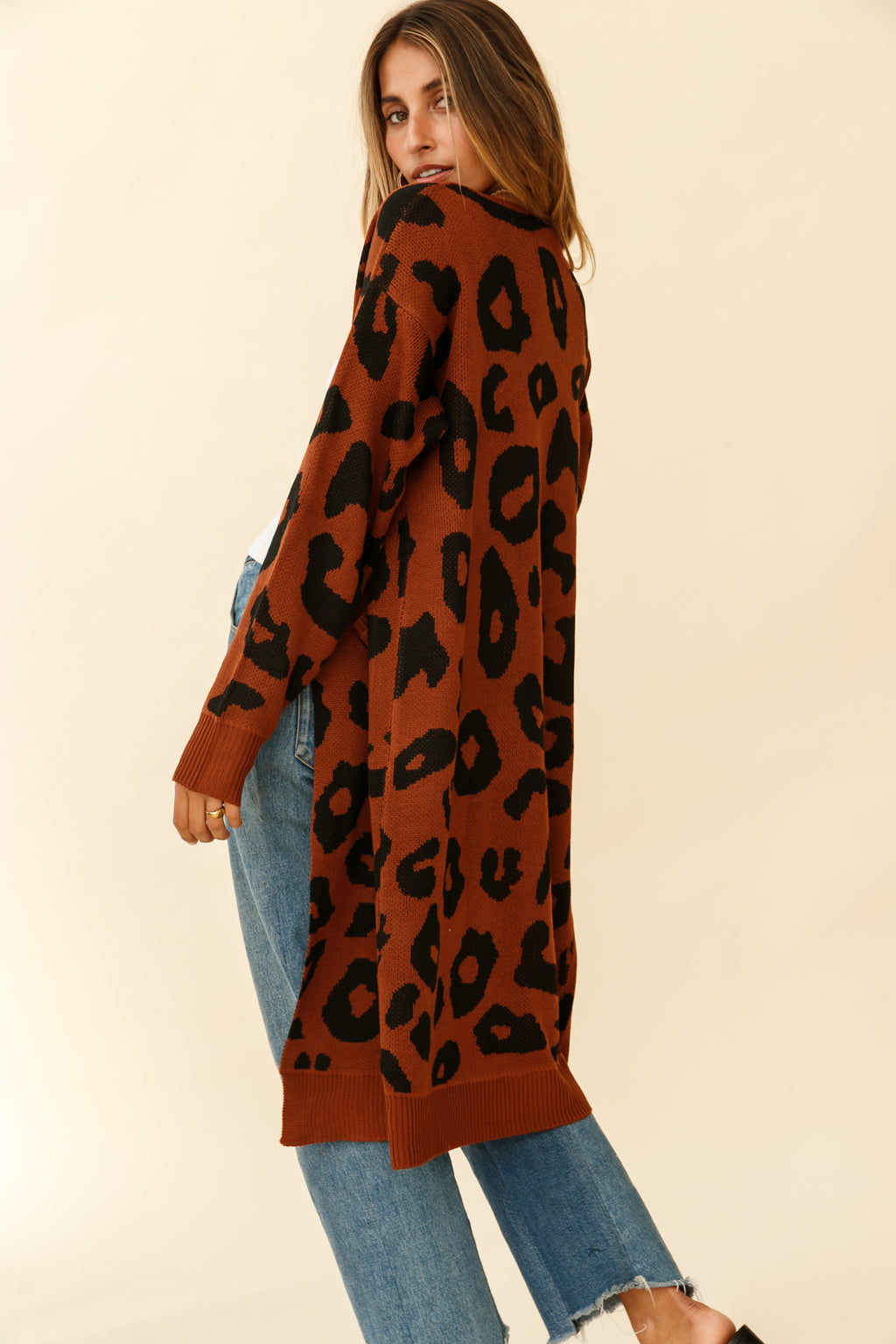 Switch It Up Longline Pocket Knit Cardigan Animal Print Brown by Selfie Leslie