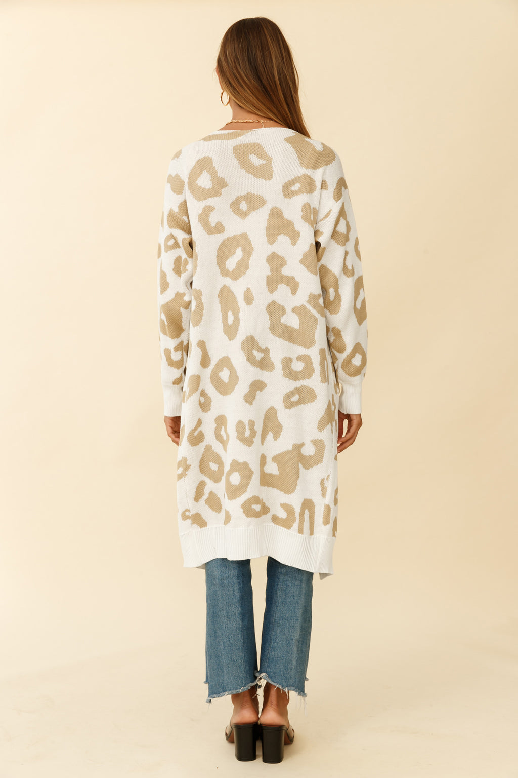 Switch It Up Longline Pocket Knit Cardigan Animal Print White by Selfie Leslie
