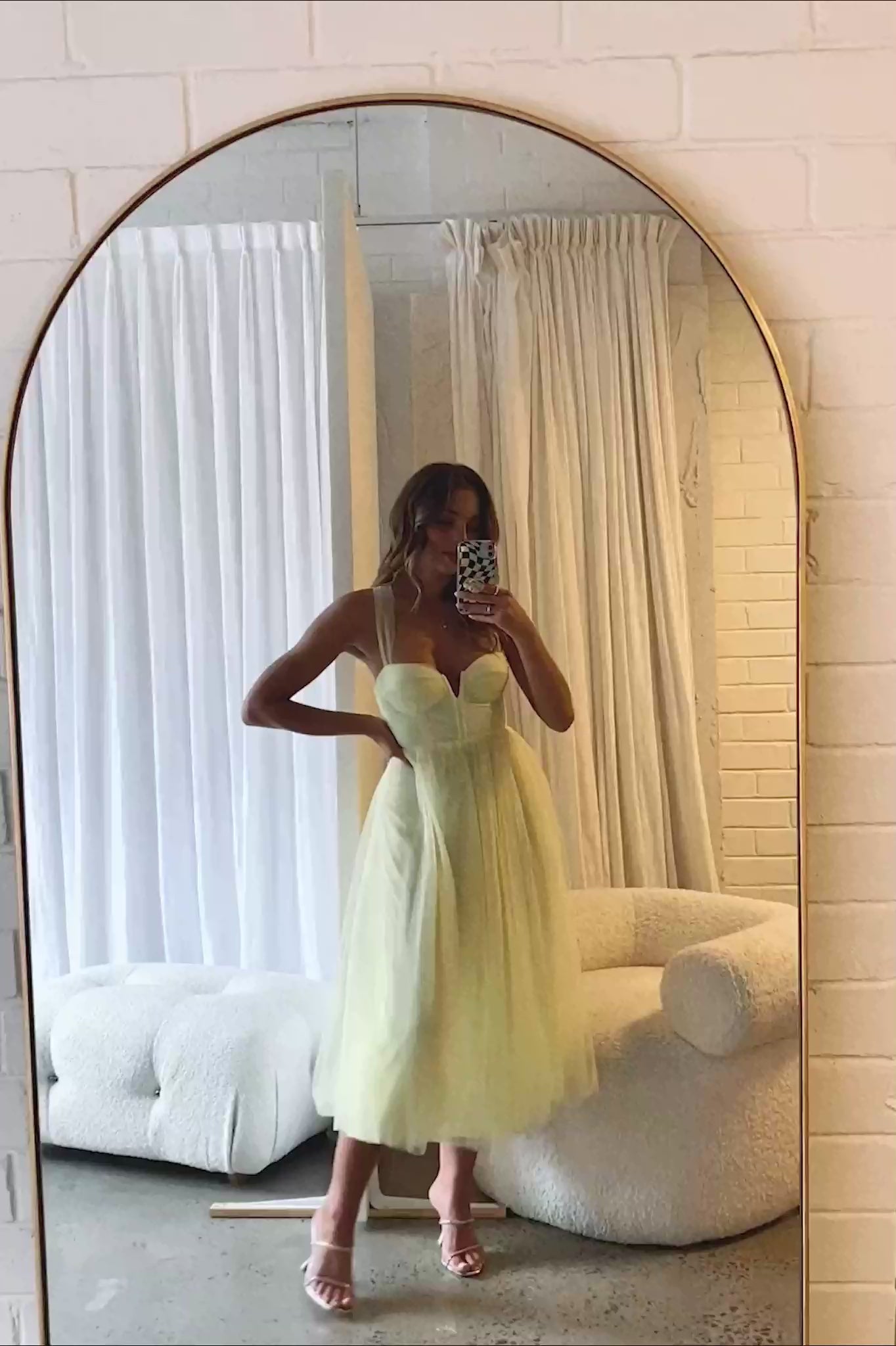 Surreal Lace-Up Back Tulle Midi Dress Lemon