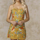 Ana Spaghetti Strap Floral Embroidered Dress Yellow Mustard
