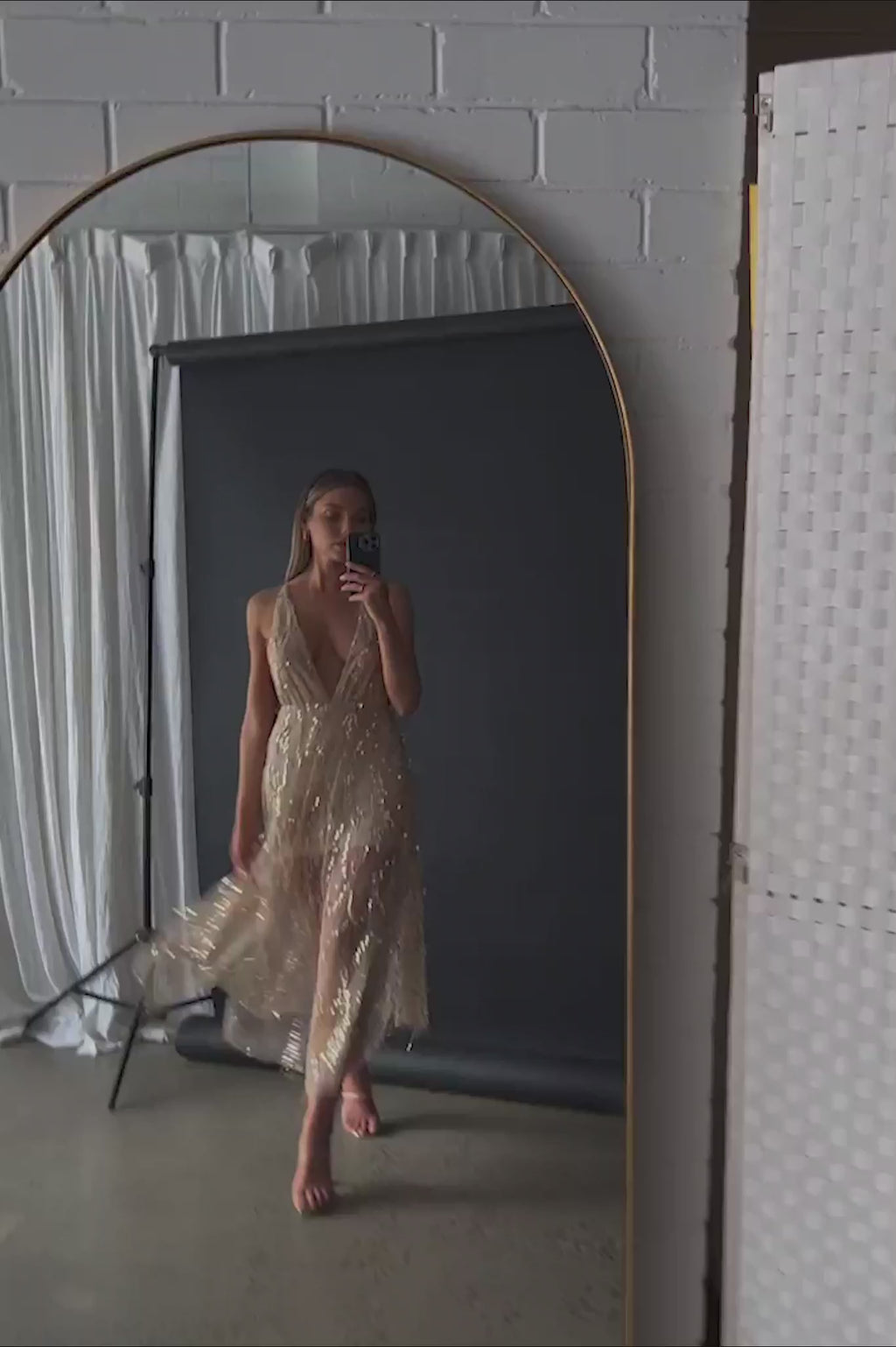 Ariana Sequin Midi Dress Beige