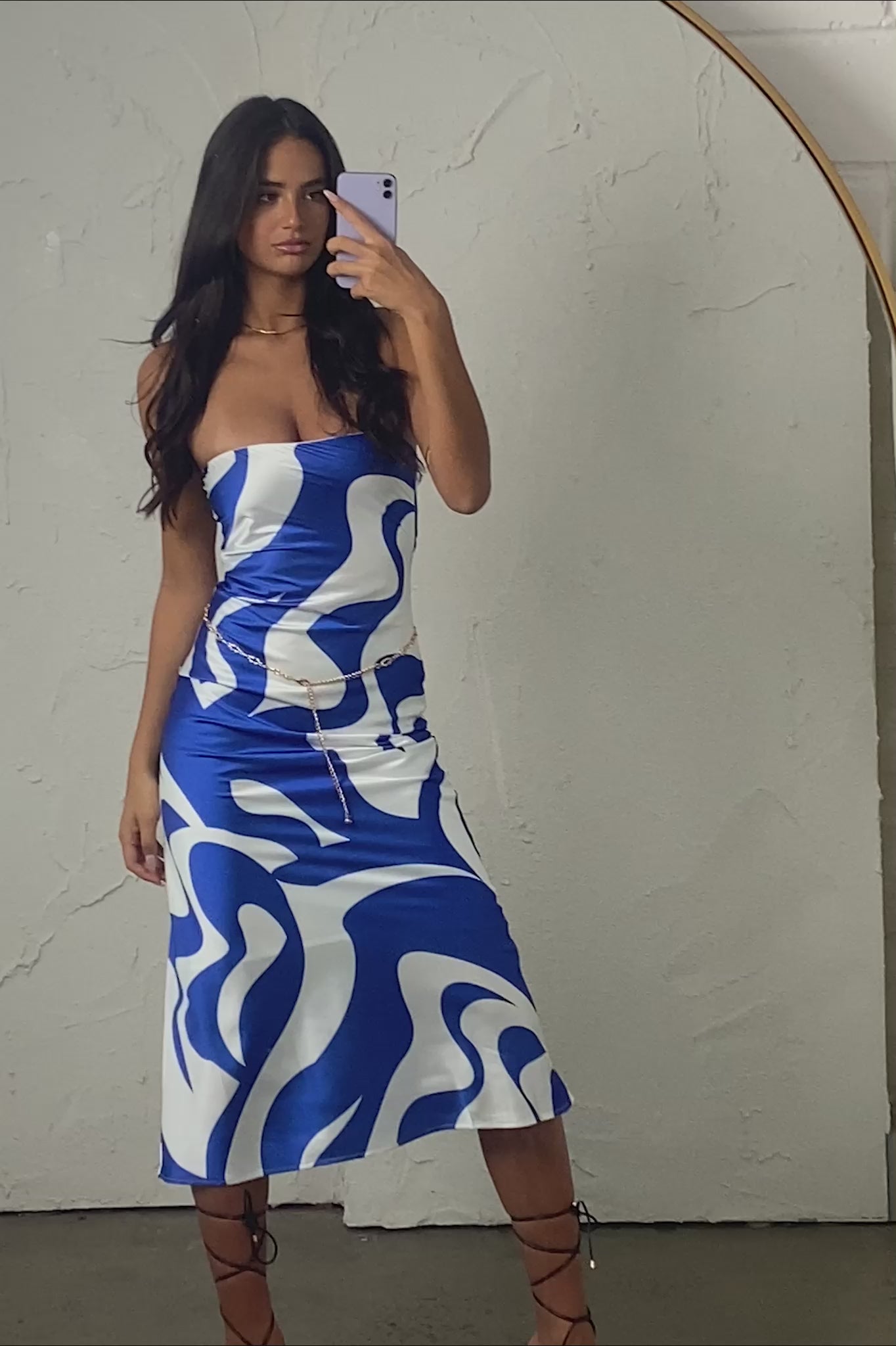 angel strapless midi dress sndys SNDYS Angel Midi Dress Swirl Blue