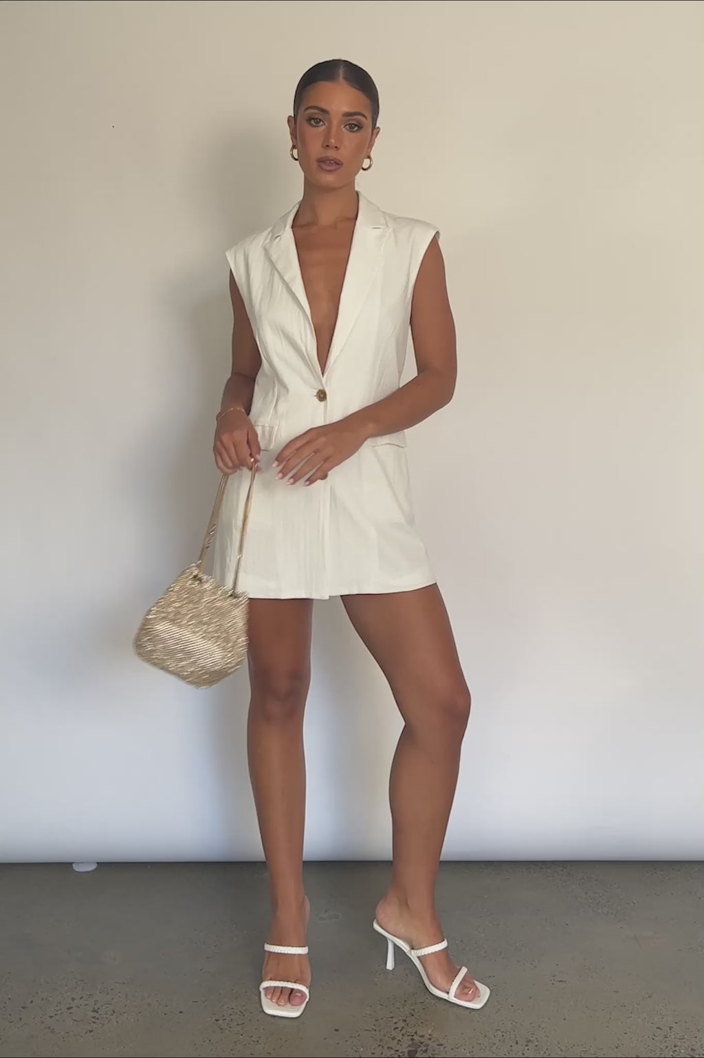 Isa Sleeveless Button Mini Dress White