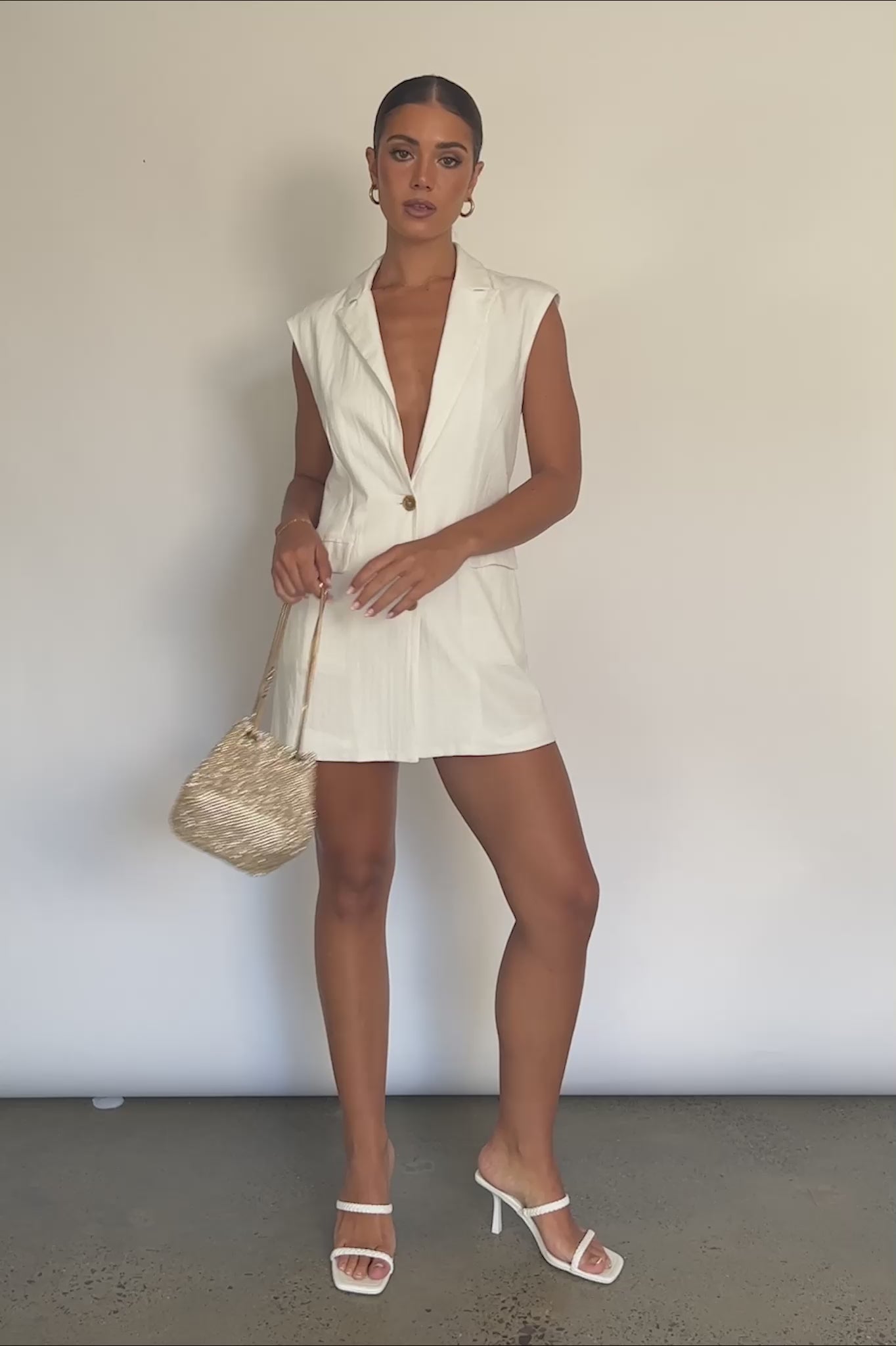 Isa Sleeveless Button Mini Dress White
