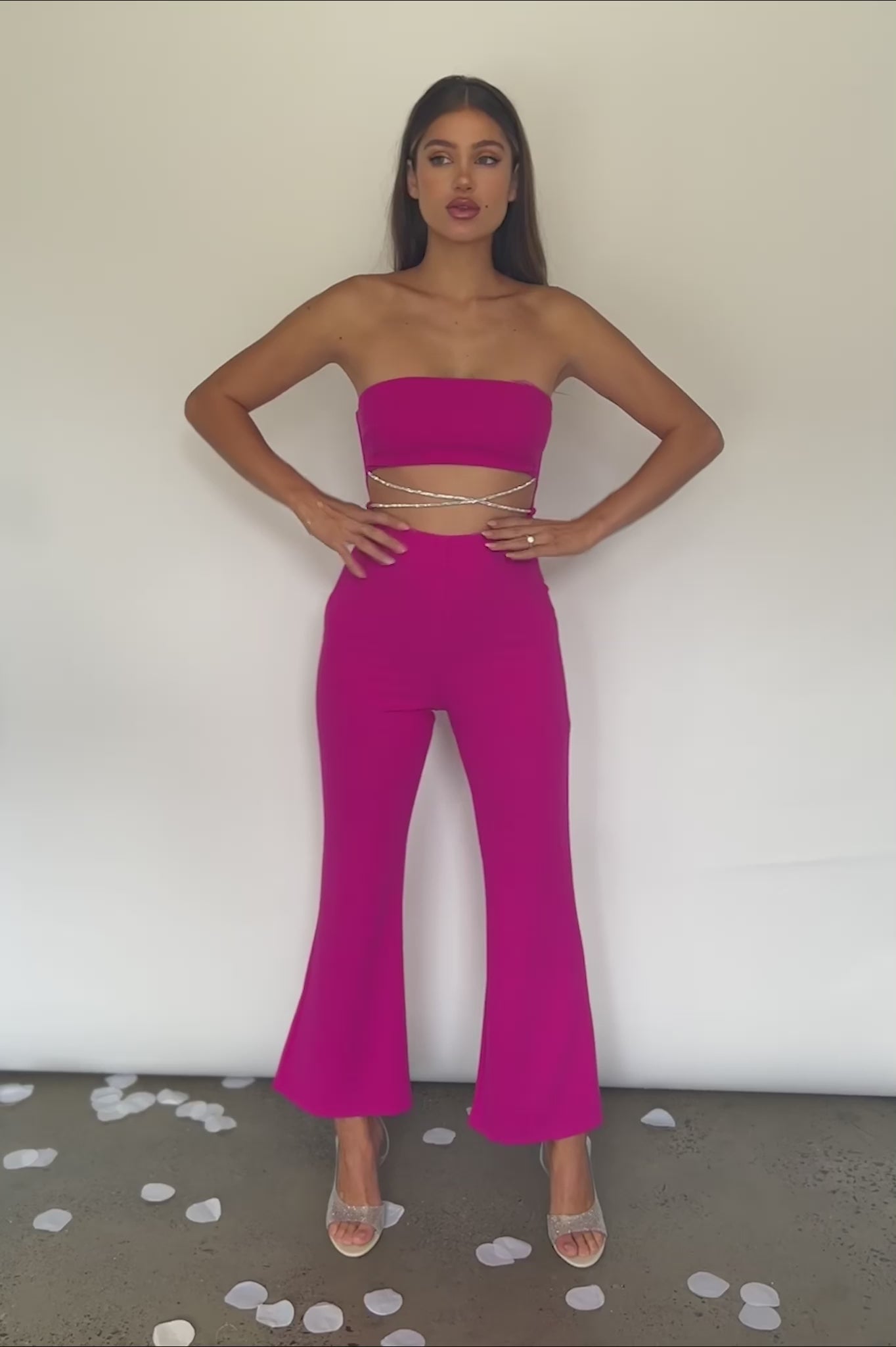Nohemi Strapless Diamante Jumpsuit Fuchsia