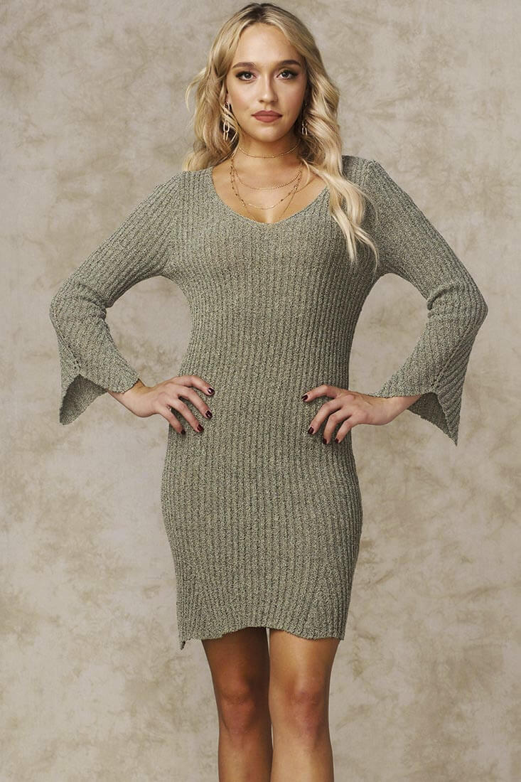 Amber Body Con Sweater Dress Khaki by Selfie Leslie