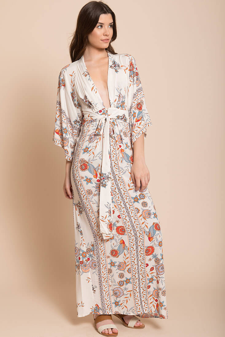 Kira Boho Floral Maxi Dress Orange by Selfie Leslie
