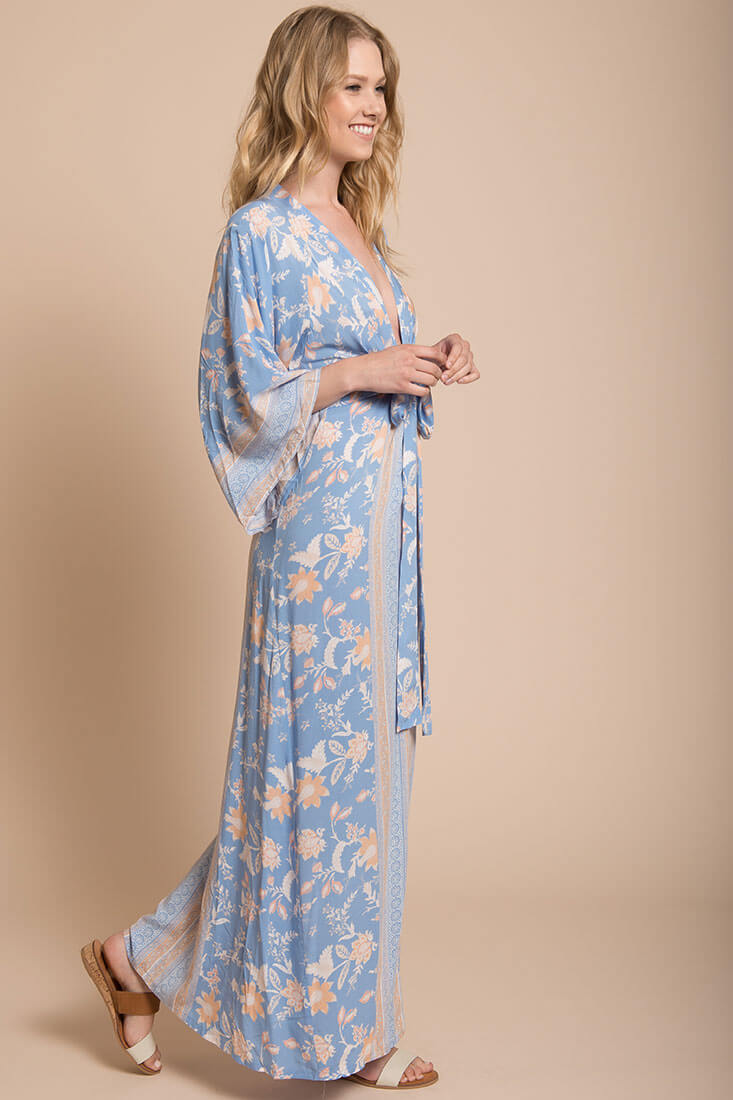 Kira Kimono Maxi Dress Blue by Selfie Leslie
