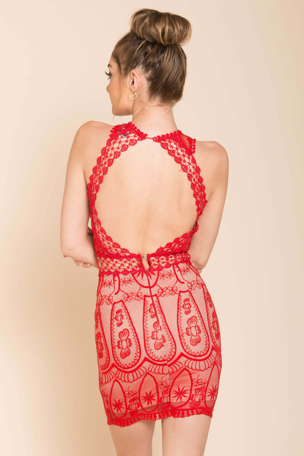 Paris Lacey Bodycon Dress Red by Selfie Leslie