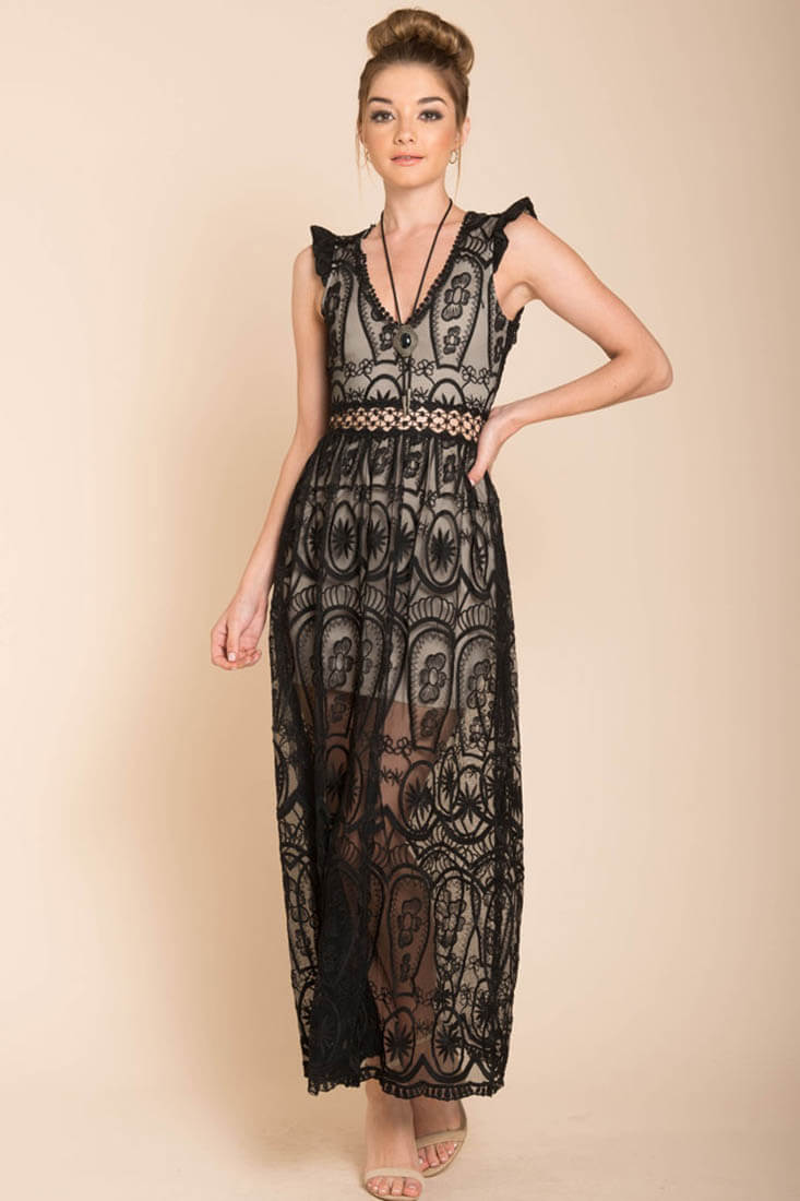 London Bohemian Glamour Maxi Dress Black by Selfie Leslie