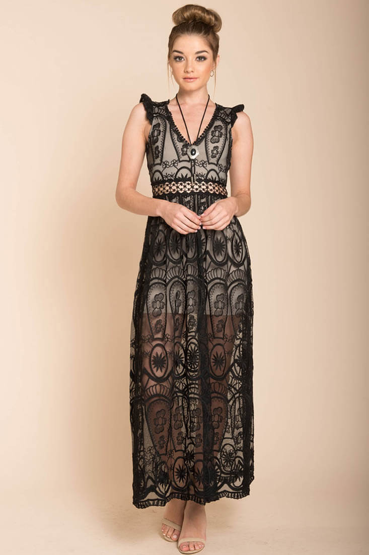 London Bohemian Glamour Maxi Dress Black by Selfie Leslie