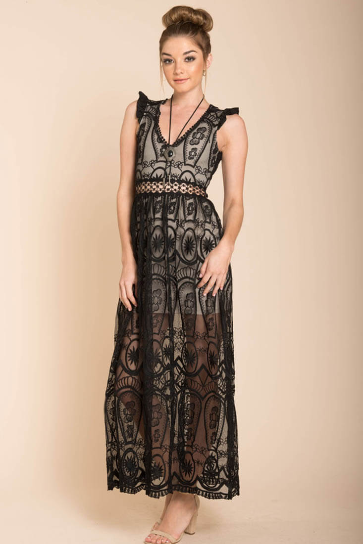 London Bohemian Glamour Maxi Dress Black by Selfie Leslie
