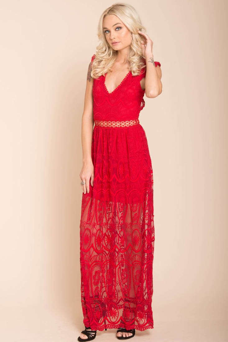 London Bohemian Glamour Maxi Dress Red by Selfie Leslie