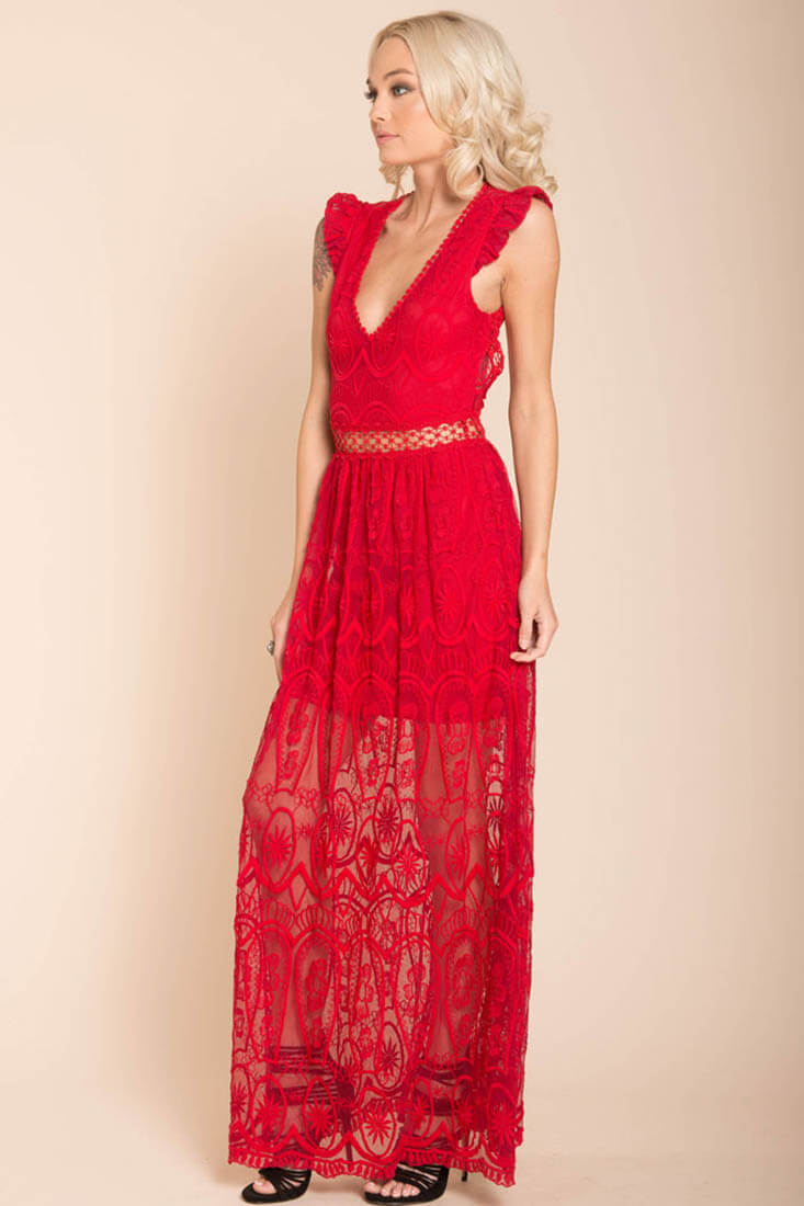 London Bohemian Glamour Maxi Dress Red by Selfie Leslie