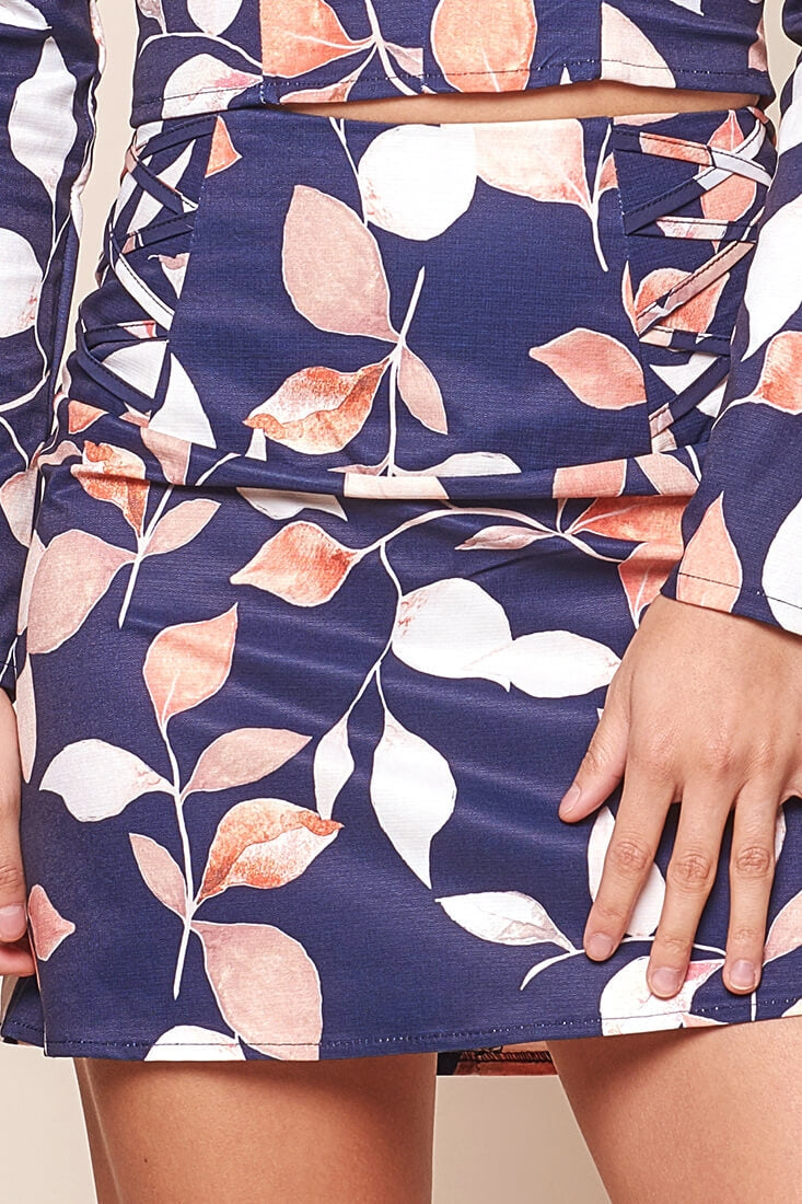 Andi Floral Print Mini Skirt Navy by Selfie Leslie