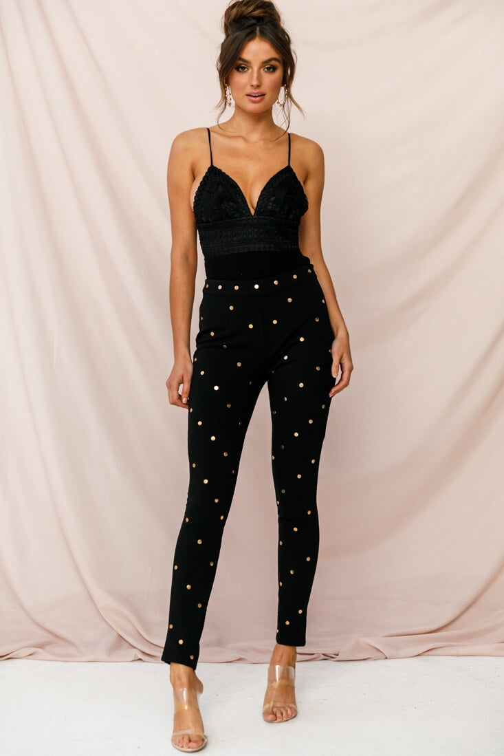 Manhattan Gold Button Pants Black by Selfie Leslie