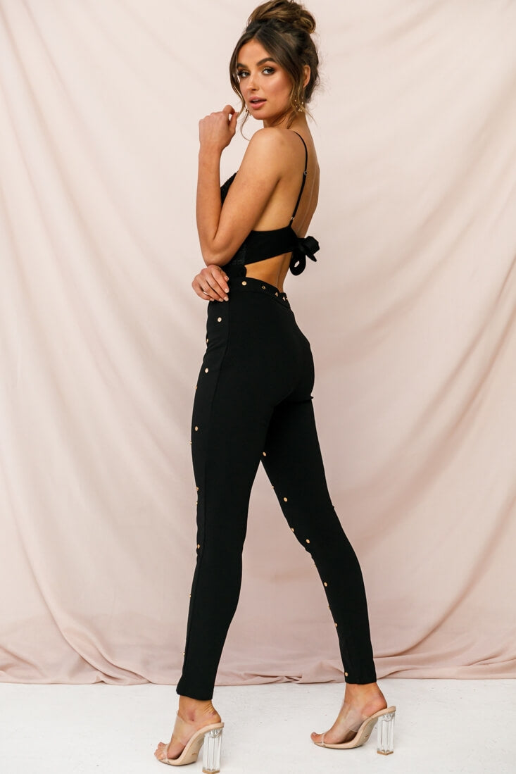Manhattan Gold Button Pants Black by Selfie Leslie