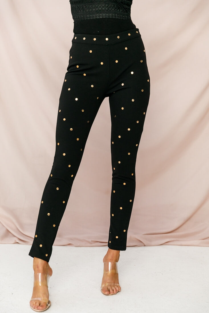 Manhattan Gold Button Pants Black by Selfie Leslie