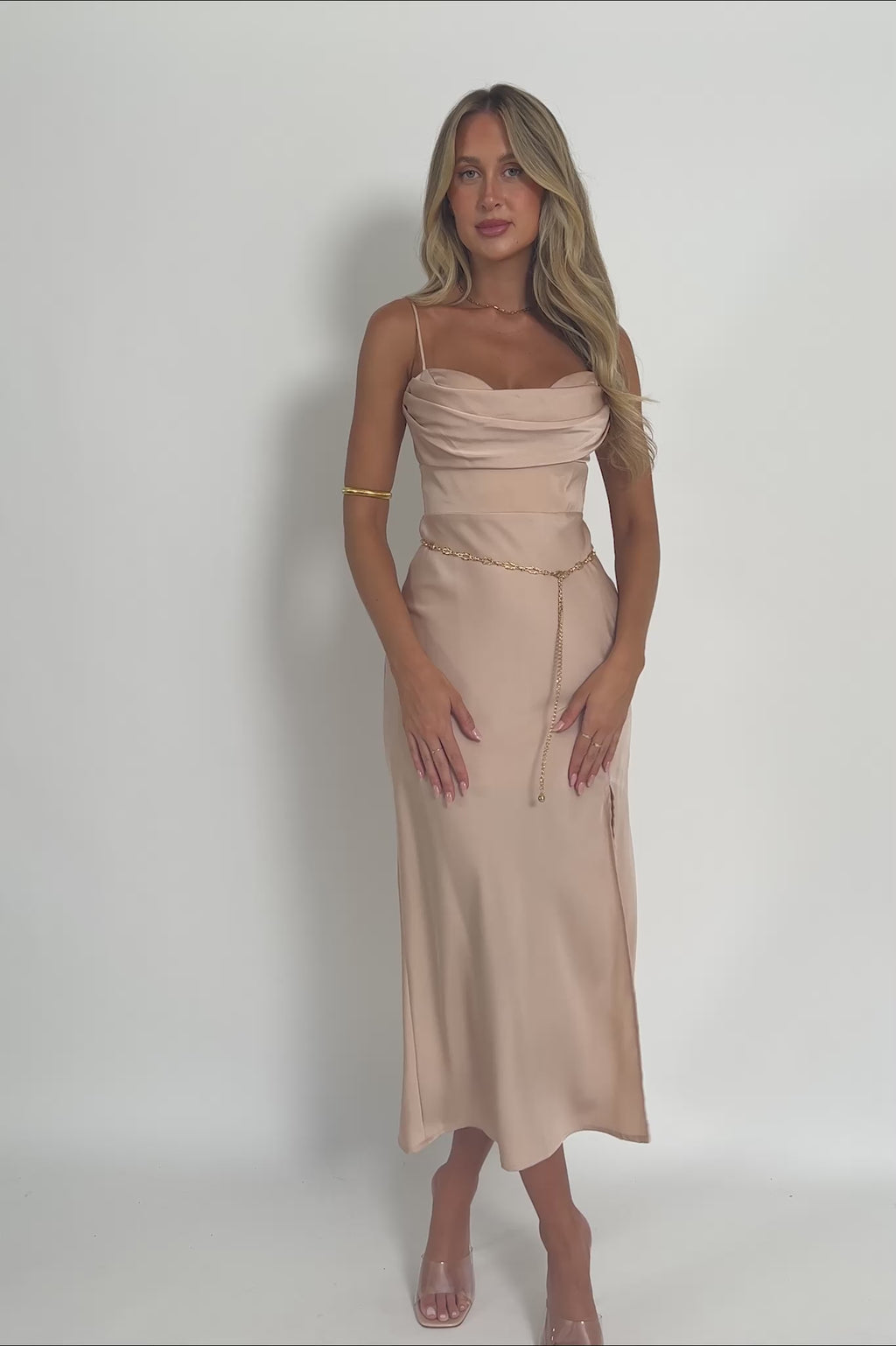 Giorgette Side Split Midi Dress Champagne