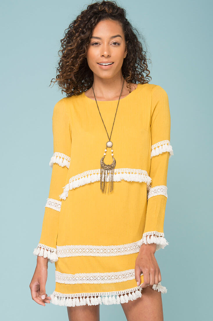 Ansley Cute Tassle Dress Yellow Mustard by Selfie Leslie