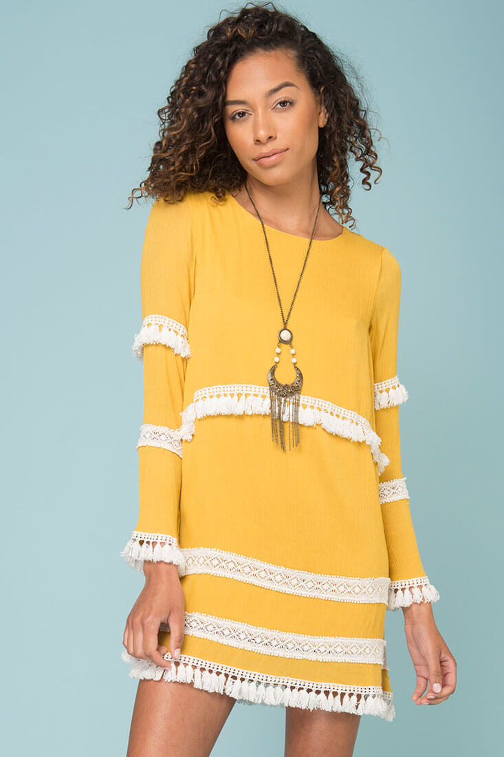 Ansley Cute Tassle Dress Yellow Mustard by Selfie Leslie