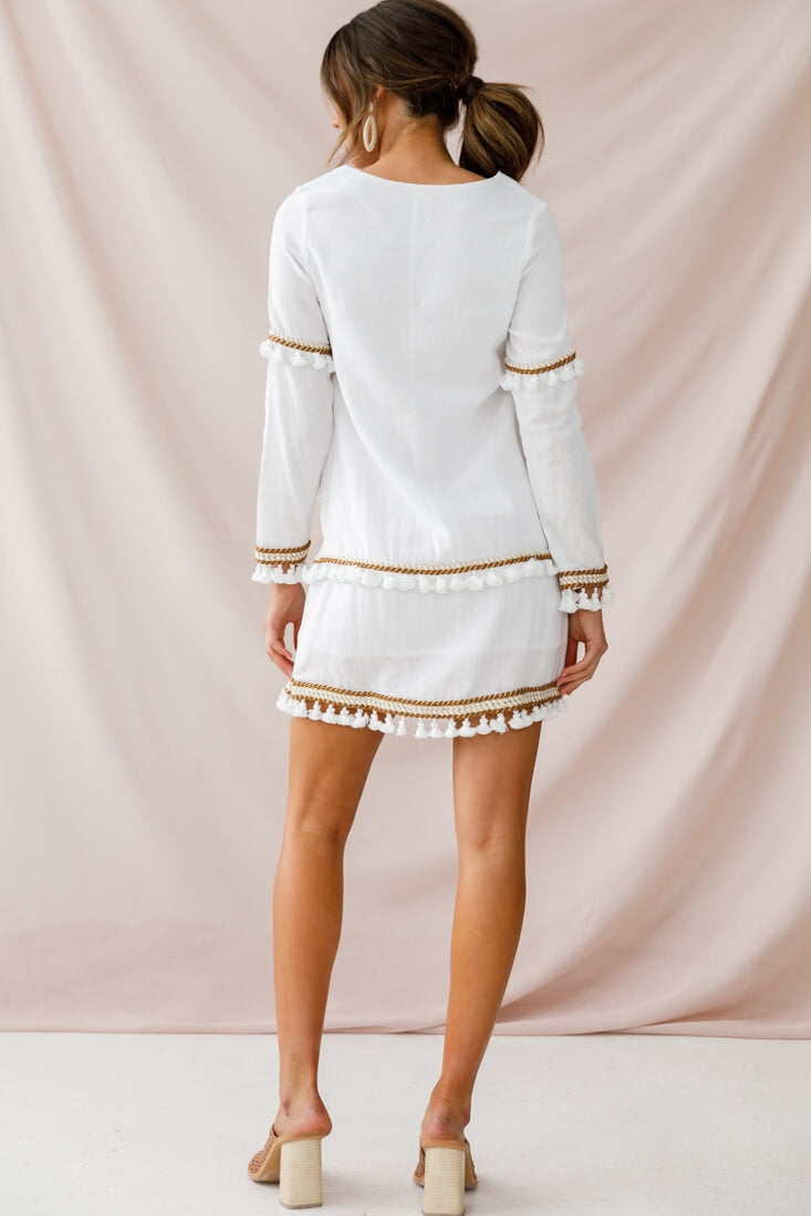 Leticia Tassel Trim Shift Dress White by Selfie Leslie