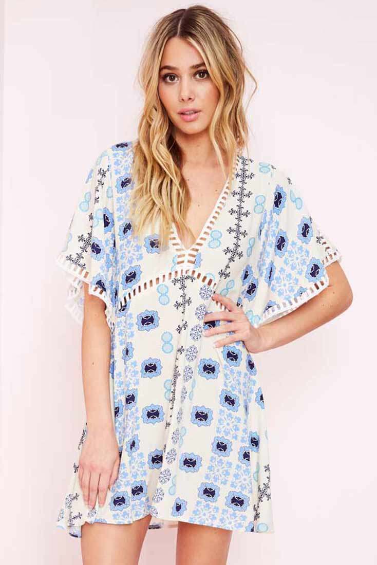 Yaritza Eyelit Mixed Print Dress Blue by Selfie Leslie
