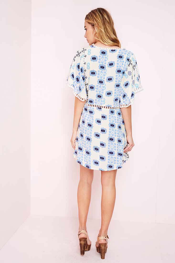 Yaritza Eyelit Mixed Print Dress Blue by Selfie Leslie