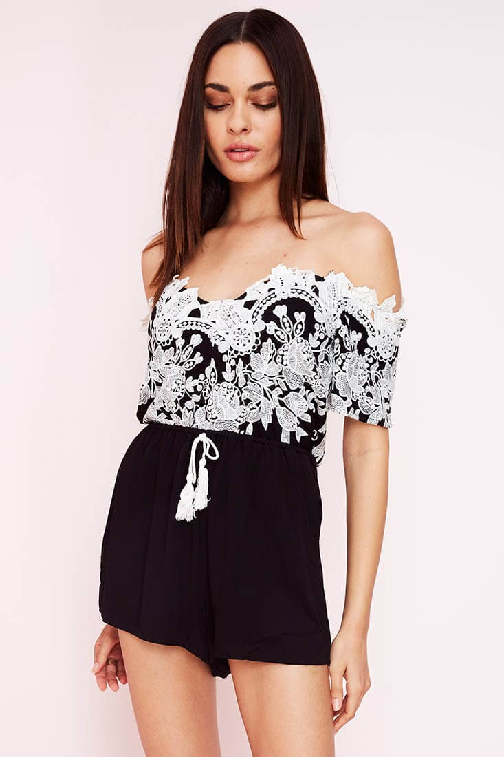 Inaya Dressy Lace Romper Black by Selfie Leslie