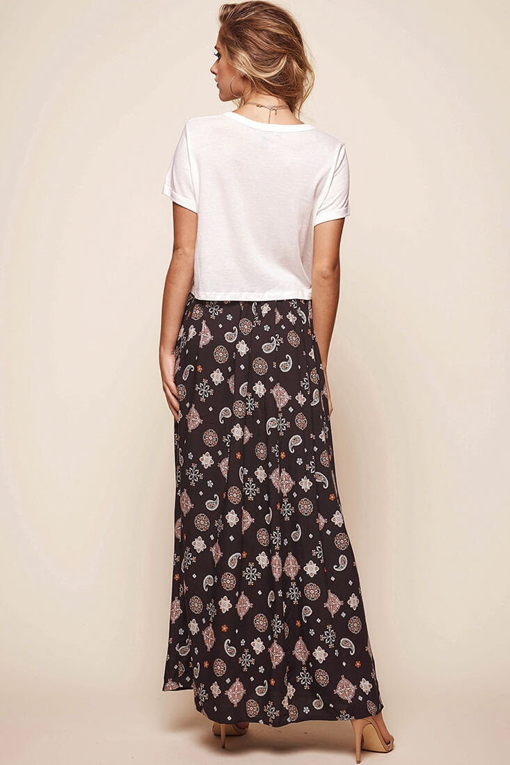 Paisley Split Maxi Skirt Black by Selfie Leslie