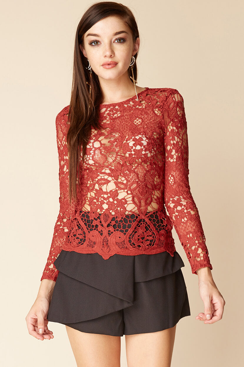 Sasha Dressy Lace Top Wine by Selfie Leslie