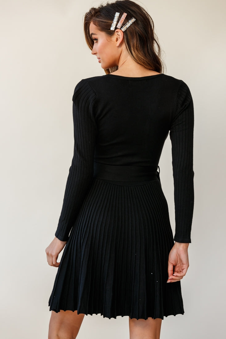 Marlena Long Sleeve Pleated Skirt Knit Dress Back by Selfie Leslie