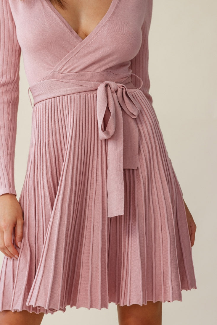 Marlena Long Sleeve Pleated Skirt Knit Dress Blush by Selfie Leslie