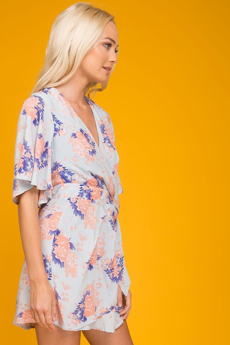 Coraline Floral Print Dress Grey & Orange by Selfie Leslie