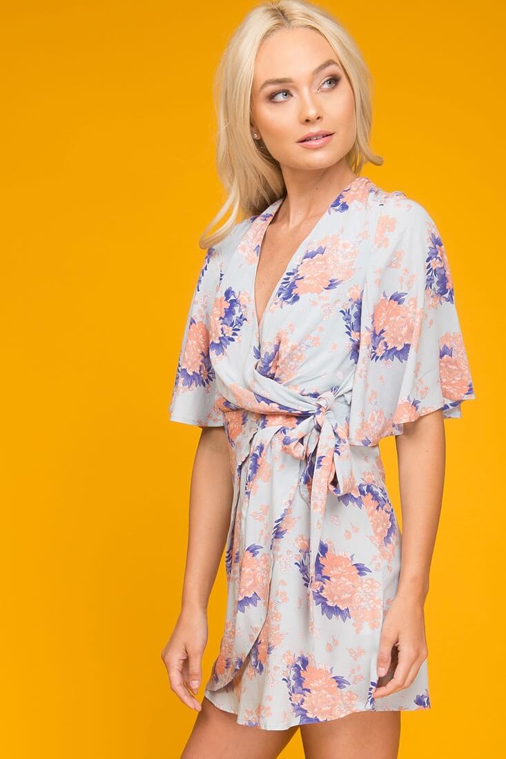 Coraline Floral Print Dress Grey & Orange by Selfie Leslie