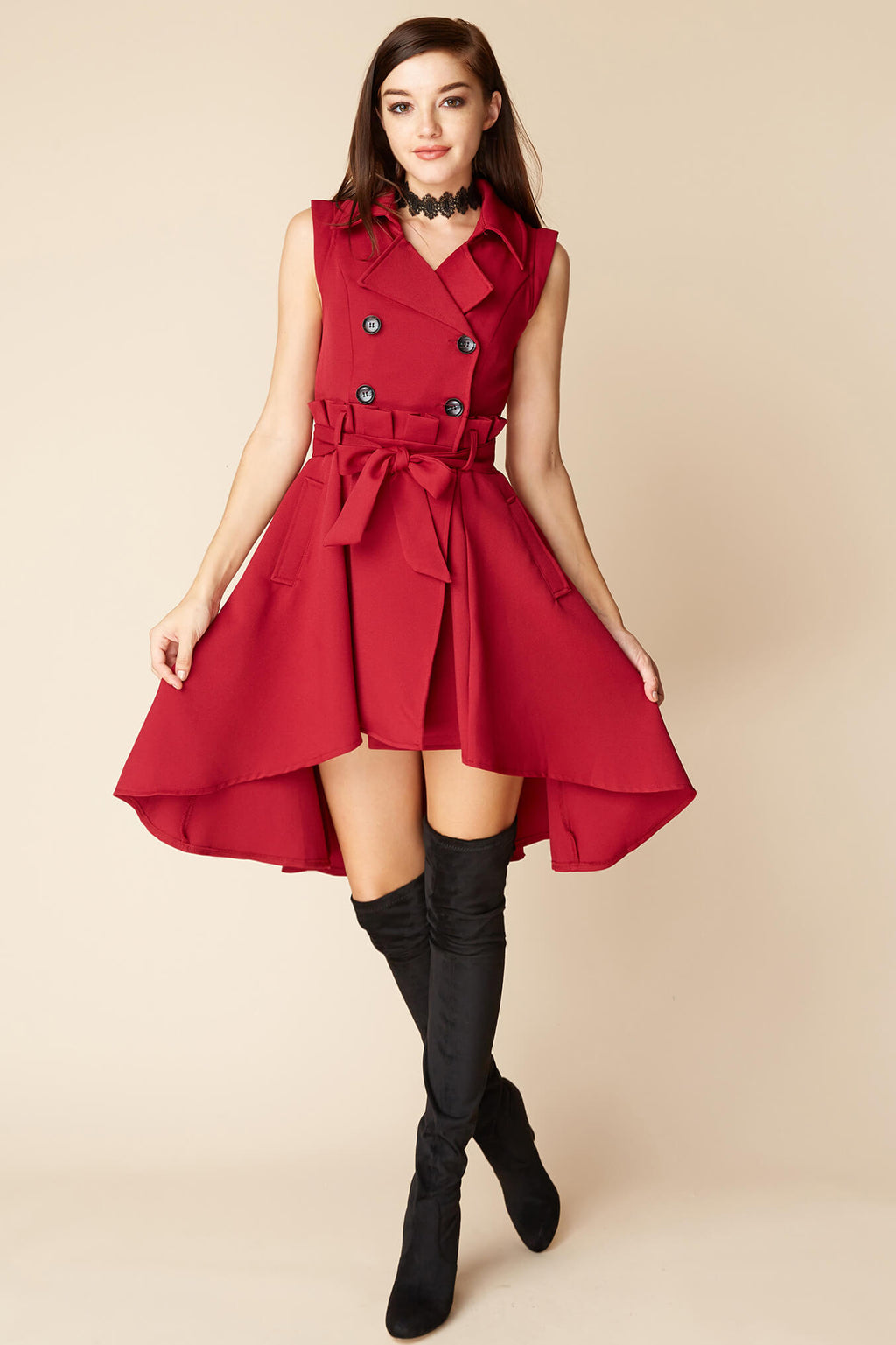 Harvard Bow Tie Trench Dress Red by Selfie Leslie
