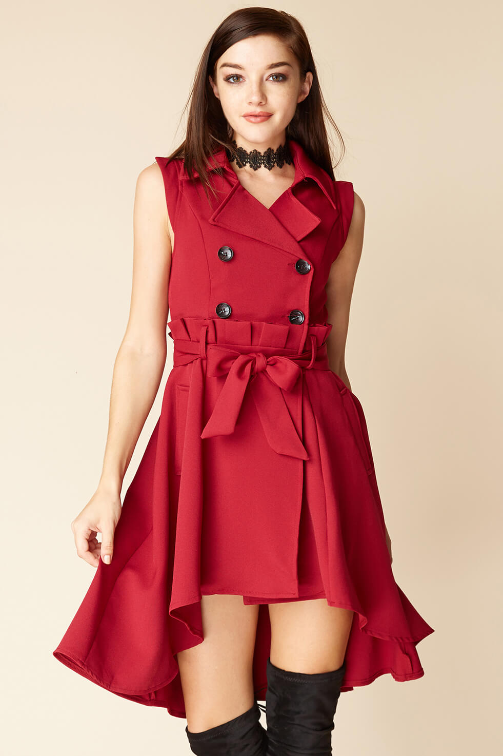 Harvard Bow Tie Trench Dress Red by Selfie Leslie