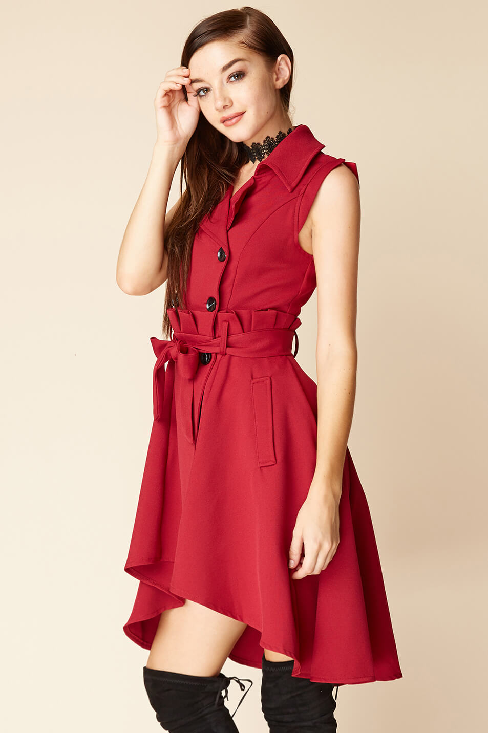 Harvard Bow Tie Trench Dress Red by Selfie Leslie