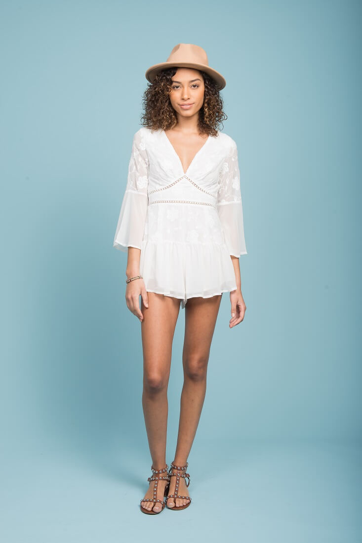 Marleigh Embroidered Floral Romper White by Selfie Leslie