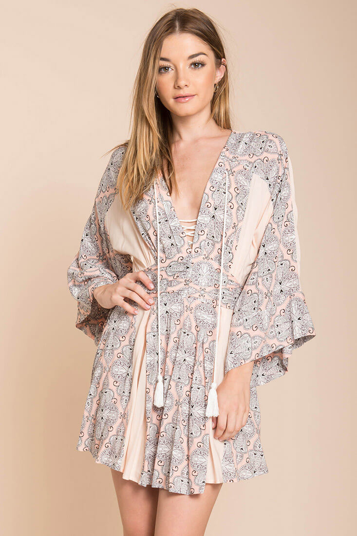 Brielle Bell Sleeve Summer Dress Peach Print by Selfie Leslie