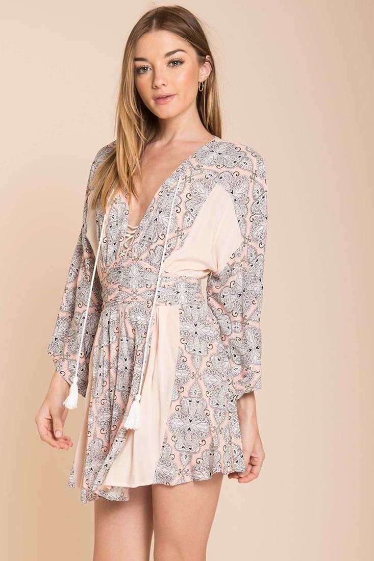 Brielle Bell Sleeve Summer Dress Peach Print by Selfie Leslie