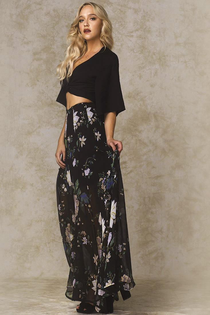 Riley High Slit Button Up Skirt Black by Selfie Leslie