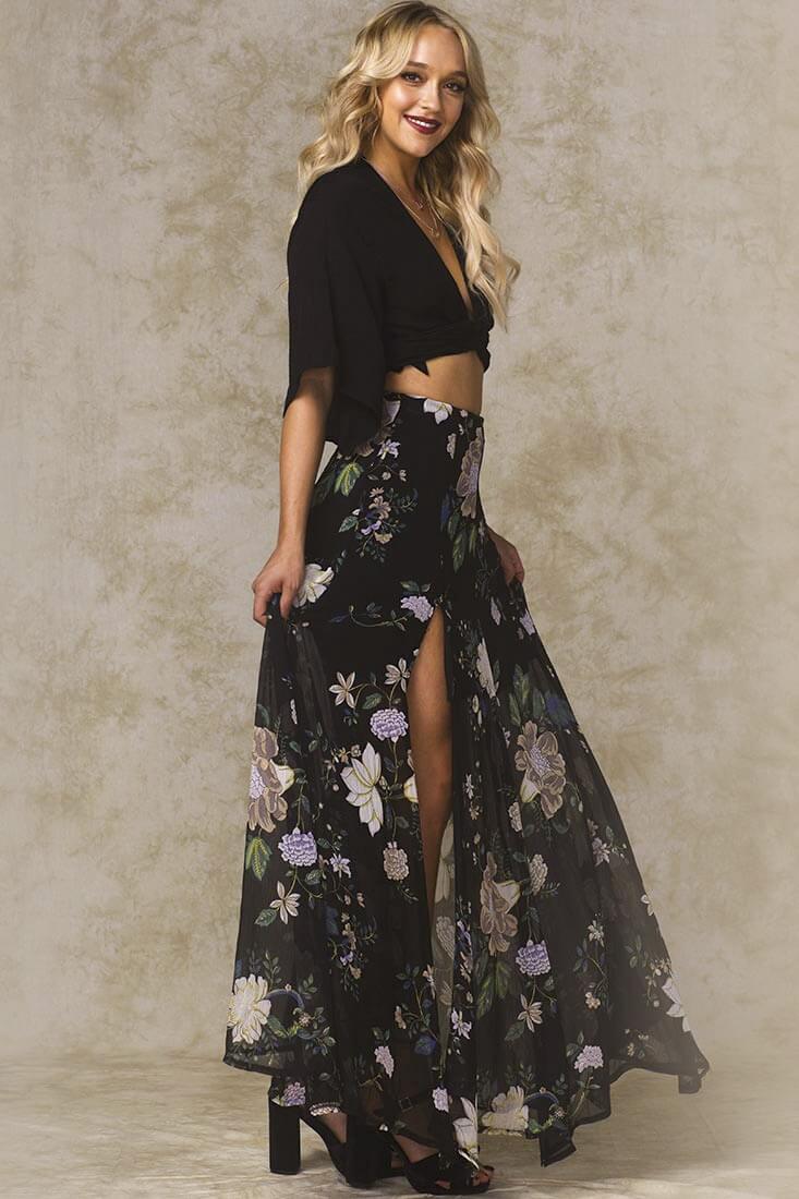 Riley High Slit Button Up Skirt Black by Selfie Leslie