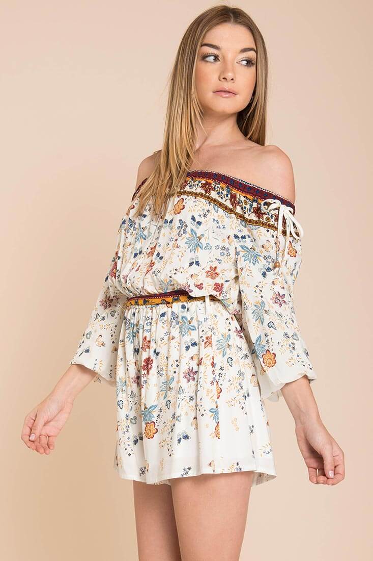 Kiley Floral Romper White / Brown by Selfie Leslie
