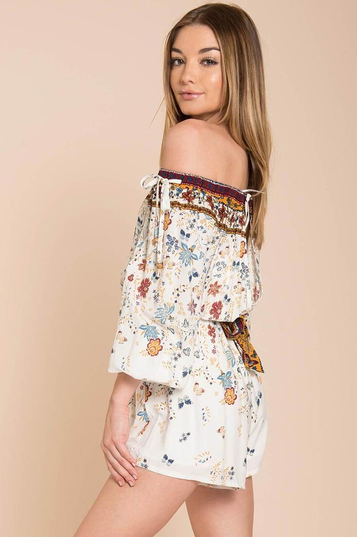 Kiley Floral Romper White / Brown by Selfie Leslie