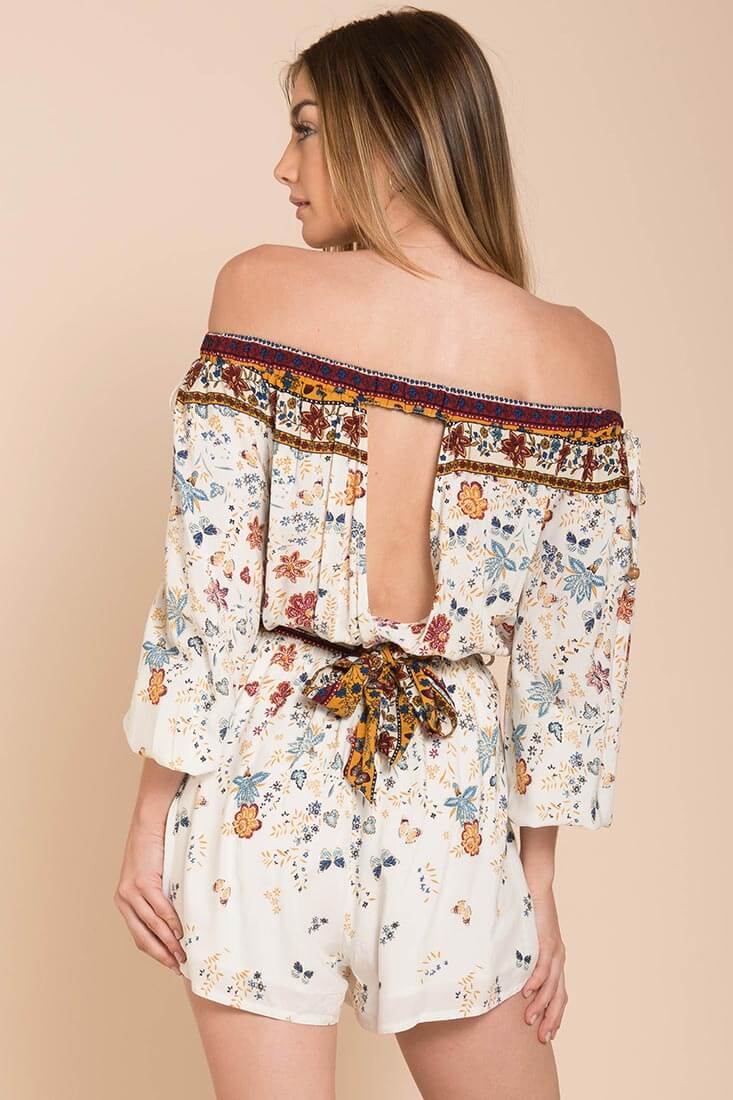 Kiley Floral Romper White / Brown by Selfie Leslie