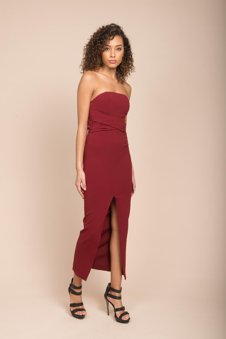 Payton Sexy Bodycon Midi Dress Burgundy by Selfie Leslie
